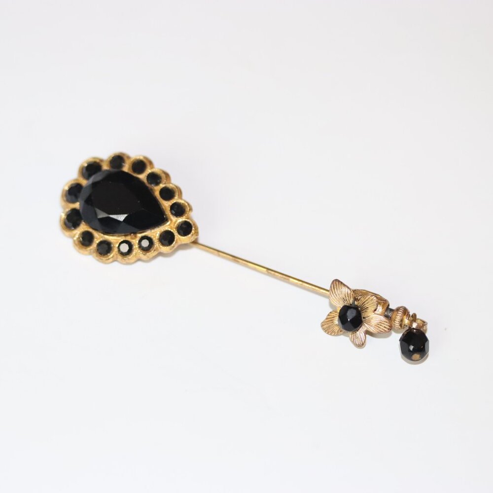 Vintage Unsigned Miriam Haskell Black Rhinestones Stick Hat Pin Mourning Jewelry